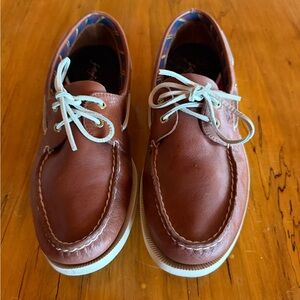 Classic Brown Leather Boat Shoes with White Laces
